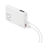 HONOR CHOICE 12000mAh 66W SuperCharge Power Bank in white finish showing USB-A and USB-C dual output ports alongside smart LED power indicators.